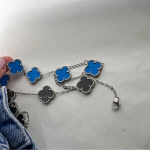 Silver Black Clover Bracelet Collection Four Leaf clover Bracelet. Double Sided